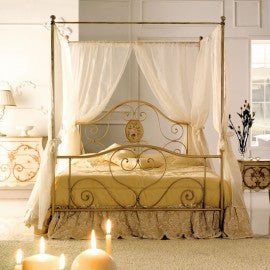 Cama doble de hierro con dosel Marfil LORY 170x208x h210 cm