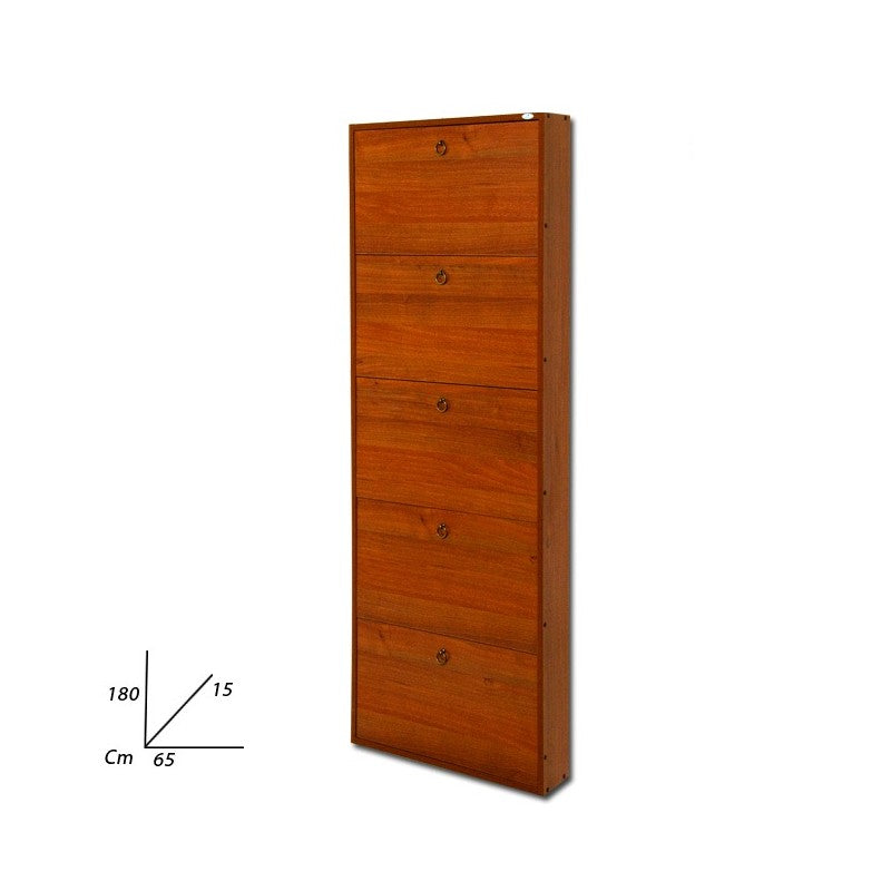Zapatero slim de madera de melamina con 5 solapas de nogal antiguo h.180x65x15 cm