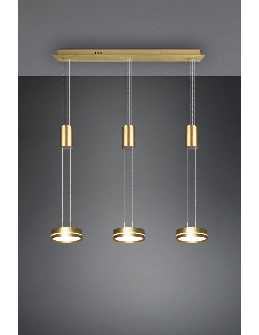 Lámpara de araña LED moderna con 3 discos de latón Franklin Trio Lighting