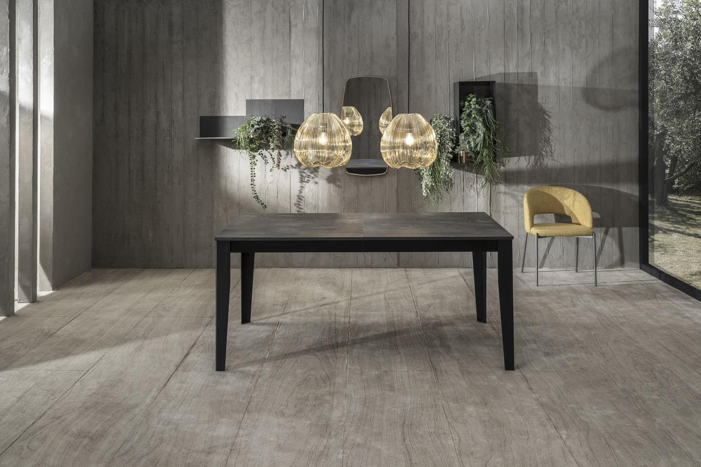Mesa extensible de hormigón gris - metal negro 90 cm x 156 - 316 cm H. 76 cm