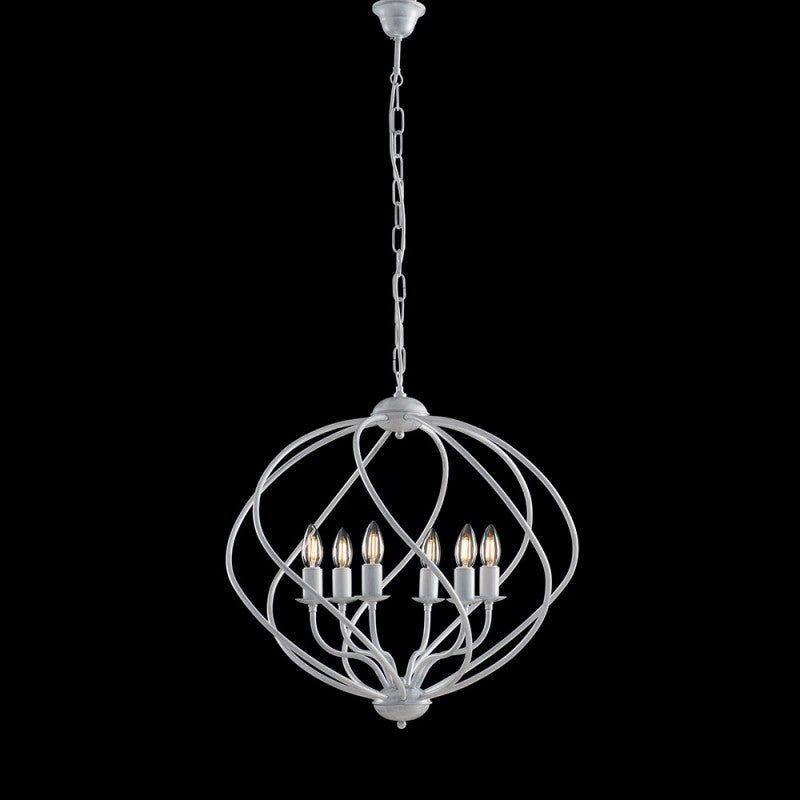 Araña de suspensión Deco de hierro Blanco Plata con seis luces 57x h57 cm