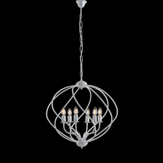 Araña de suspensión Deco de hierro Blanco Plata con seis luces 57x h57 cm