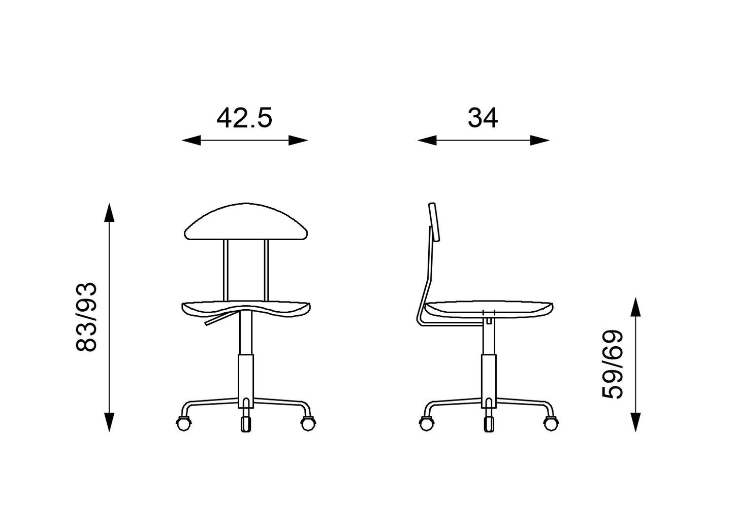 Silla polipropileno azul 34x42,5x83/93h cm
