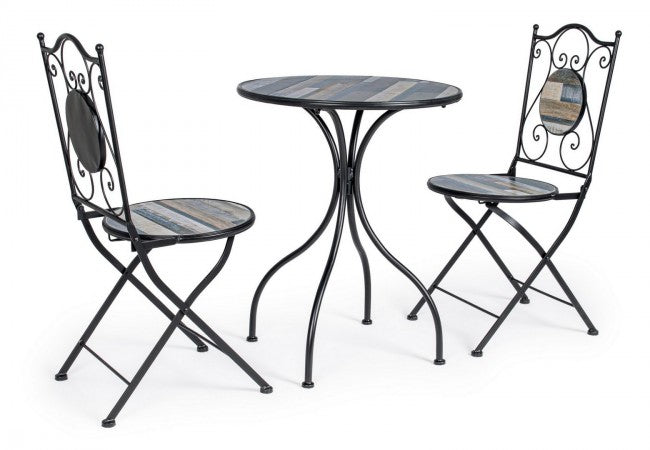 Juego de mesa y 2 sillas de jardín con adornos de cerámica Huston.