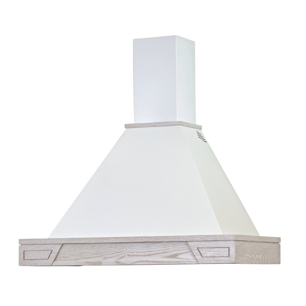 Campana rústica GINEVRA blanca con estructura de madera con incrustaciones color fresno 120 cm
