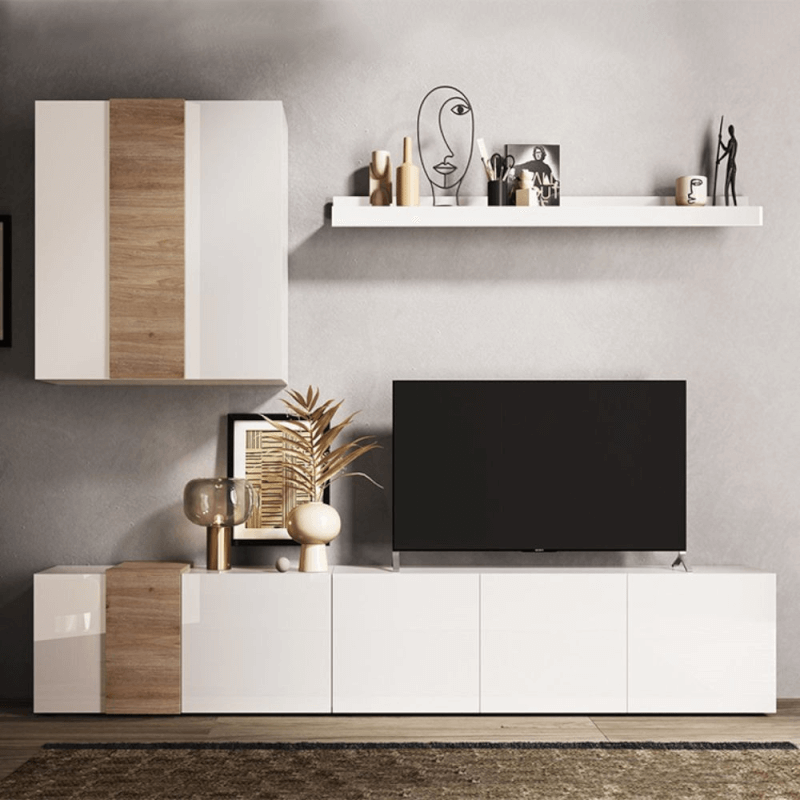 Parete attrezzata Sabry 301 cm bianco lucido rovere Kadiz EFFEZ
