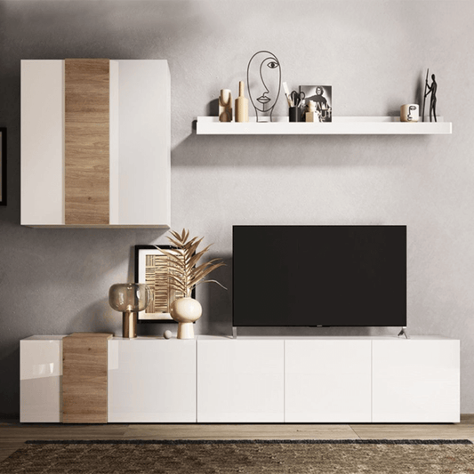 Parete attrezzata Sabry 301 cm bianco lucido rovere Kadiz EFFEZ