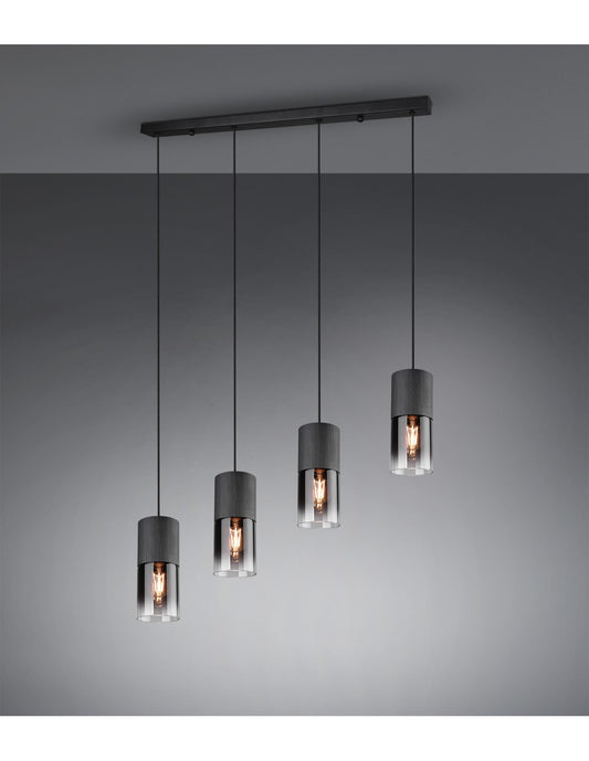 Lámpara colgante vintage 4 x E27 Robin de metal negro Trio Lighting