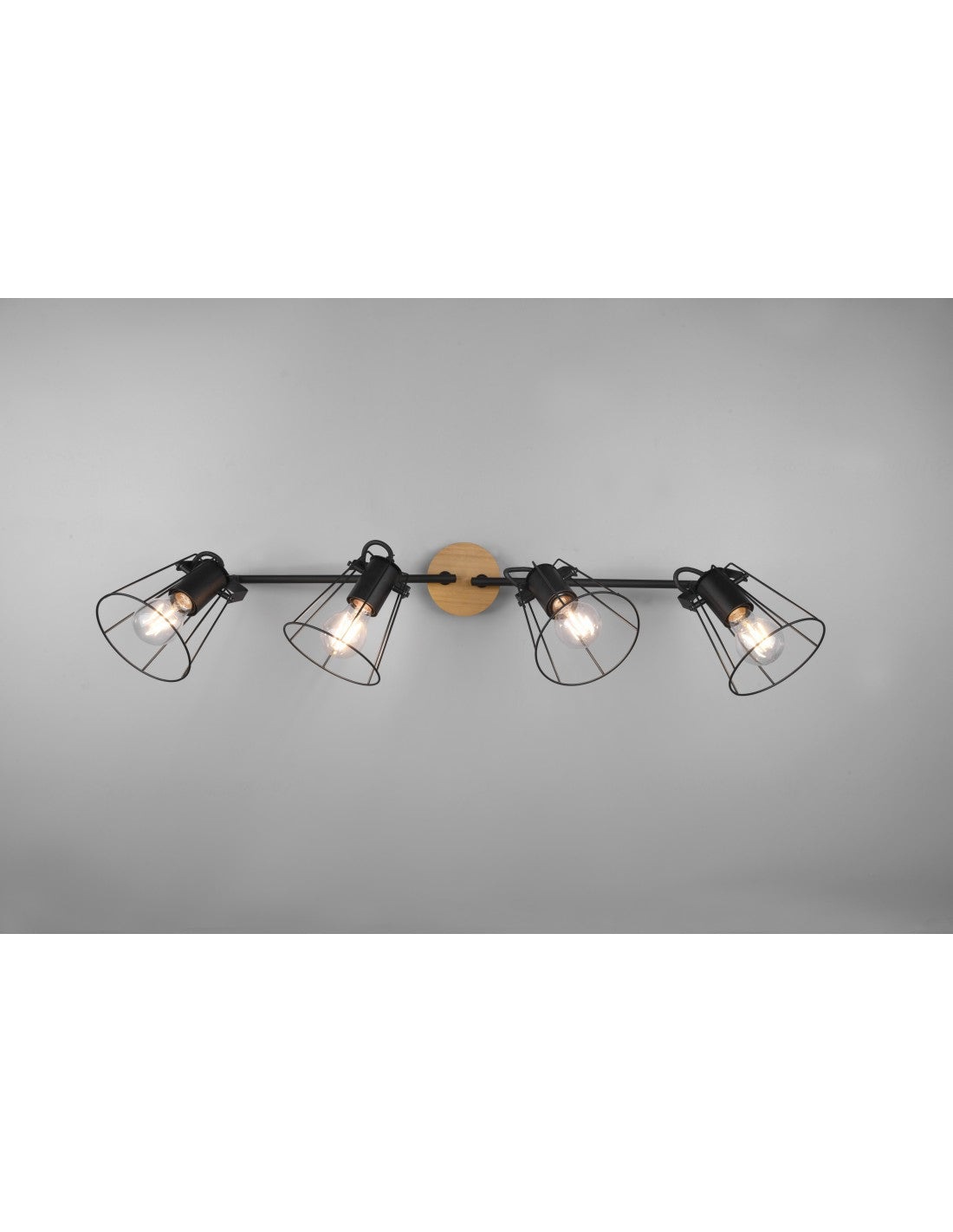 Foco 4 Focos Orientables Jaipur Industrial Vintage Negro Y Madera Trio Lighting