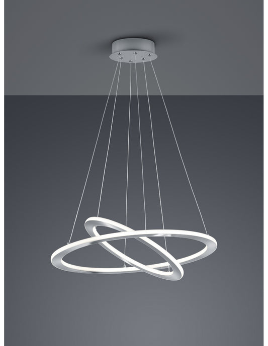 Lámpara colgante LED regulable 2 anillos Durban Níquel Ø60 cm Trio Lighting
