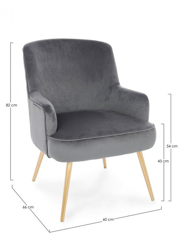 Sillón Clelia gris efecto terciopelo dorado