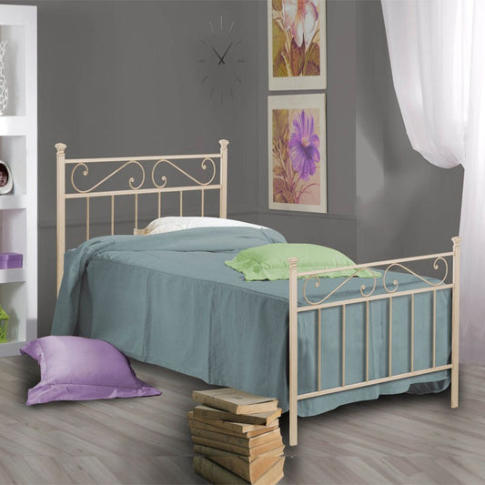 Cama individual de hierro con pie de cama Marfil TEVERE 92x208x h117 cm