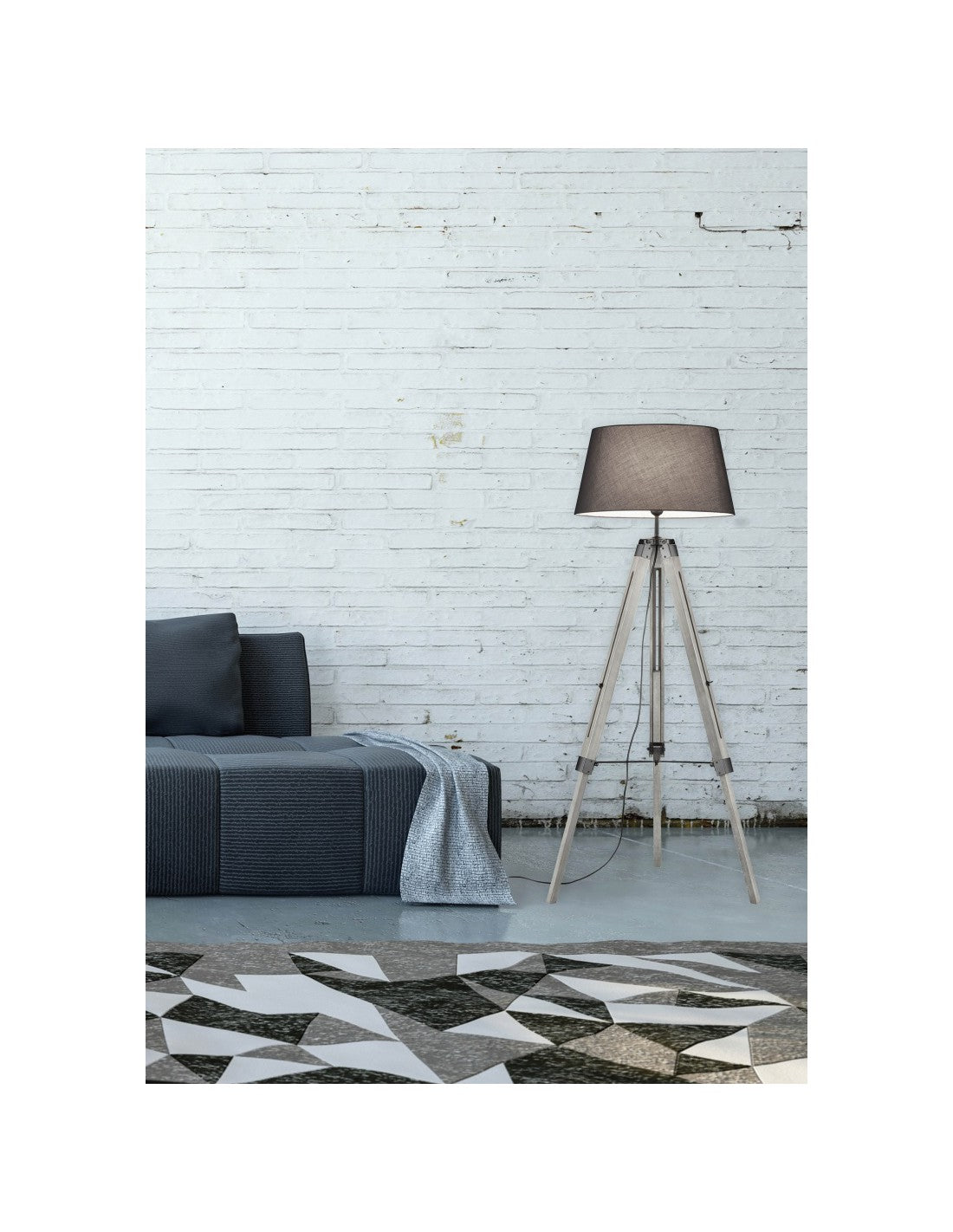Lámpara de pie moderna trípode de madera trípode de tela gris Al. 143 cm Trio Lighting