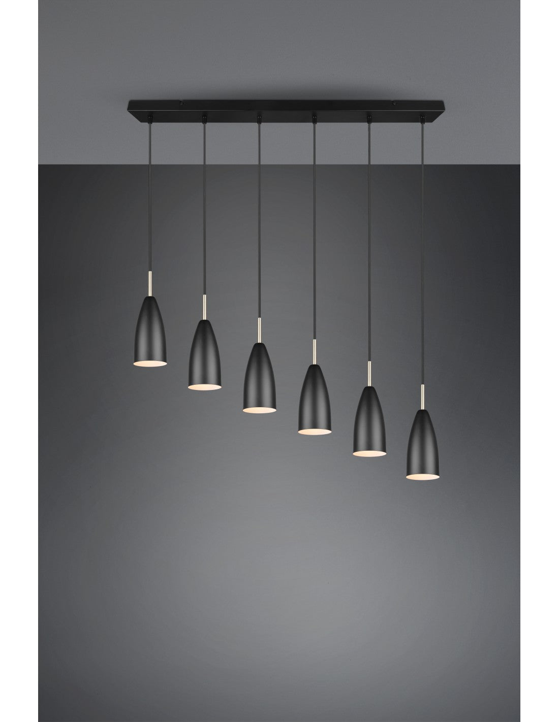 Suspensión Lineal Grande Isola Farin 6 Luces Negro Trio Lighting