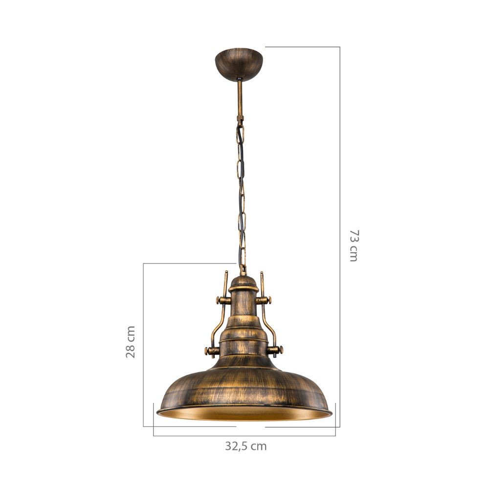 Lámpara colgante Tarus estilo industrial oro antiguo MDL4468