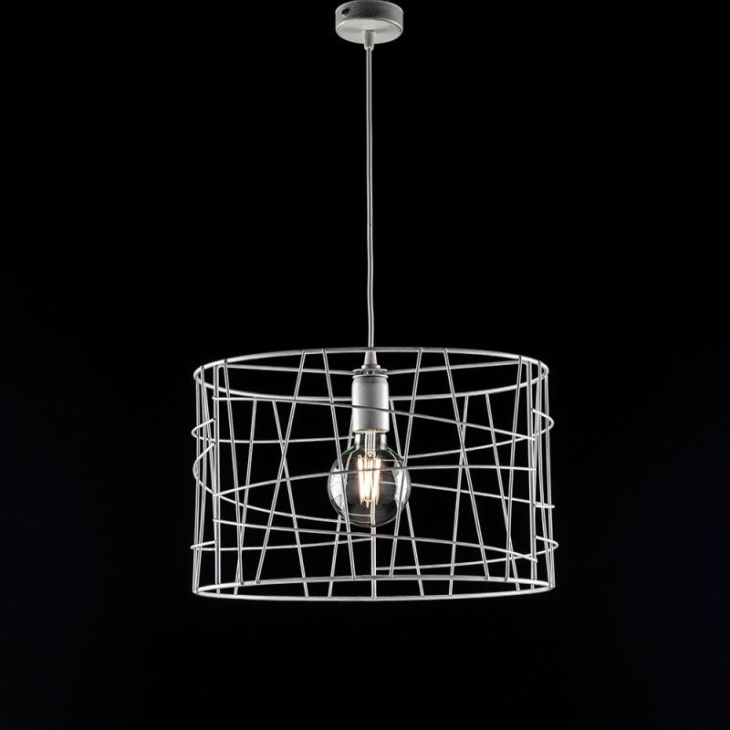 Lámpara colgante industrial de hierro Blanco Plata, una luz 41x h29 cm