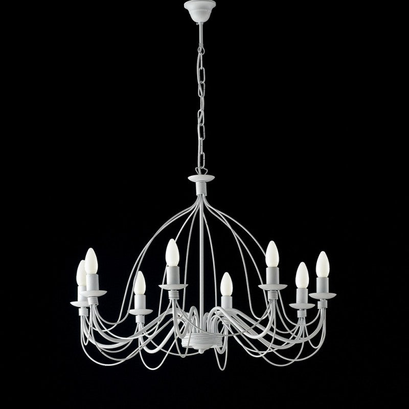 Araña de hierro desgastada blanca con ocho luces 75x h49 cm