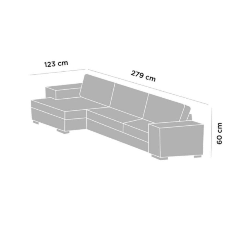 Divano con penisola reversibile in legno e tessuto Tortora GINEPRO 279x123x h60 cm