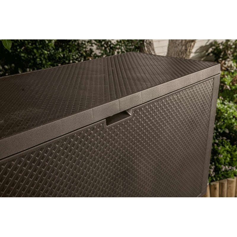 Baúl de resina con acabado tejido de malla marrón EMILY 118x45xh.57 cm
