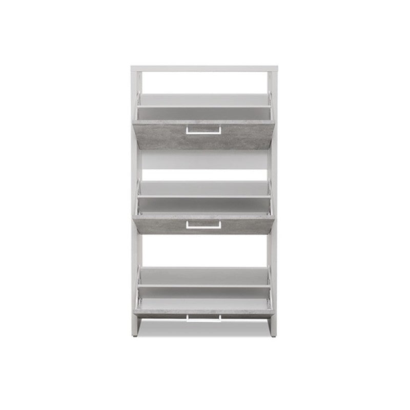 Zapatero con 3 solapas, estructura blanca y hormigón, 61x25xh.115 cm