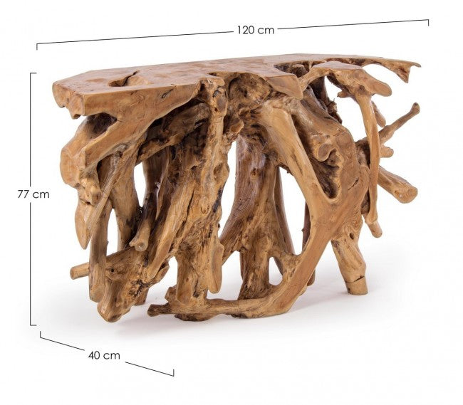 Consola de madera de raíz de teca 120 x 40 x 77 h cm
