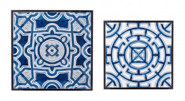 Juego de 2 mesas de centro NEAPOLIS de acero con tapa de MDF decorada con estampado 55h 47h cm