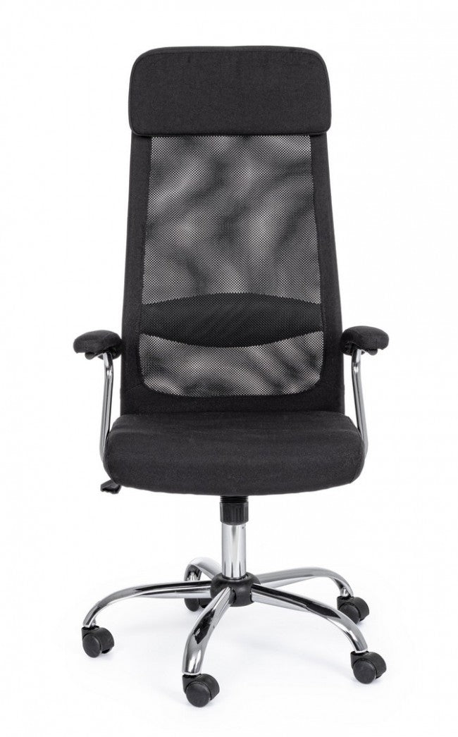 Sillón de oficina Clarissa con reposabrazos de acero tejido negro