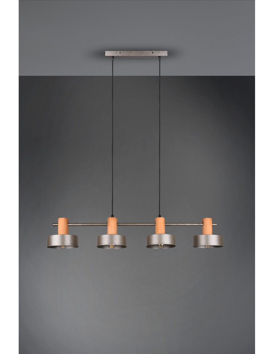 Gaya Suspensión 4xE14 Níquel Envejecido Y Madera L90 cm Trio Lighting