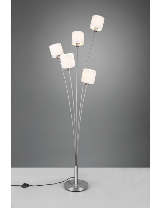 Tommy Nichel Lámpara de pie para salón 5 pantallas de tela blanca Al. 163 cm Trio Lighting