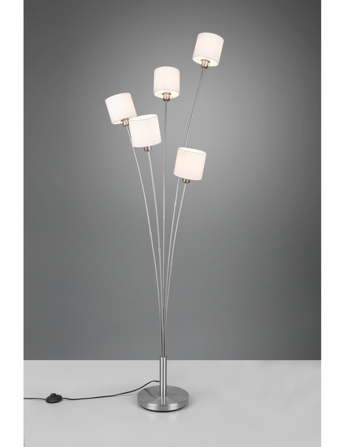 Tommy Nichel Lámpara de pie para salón 5 pantallas de tela blanca Al. 163 cm Trio Lighting
