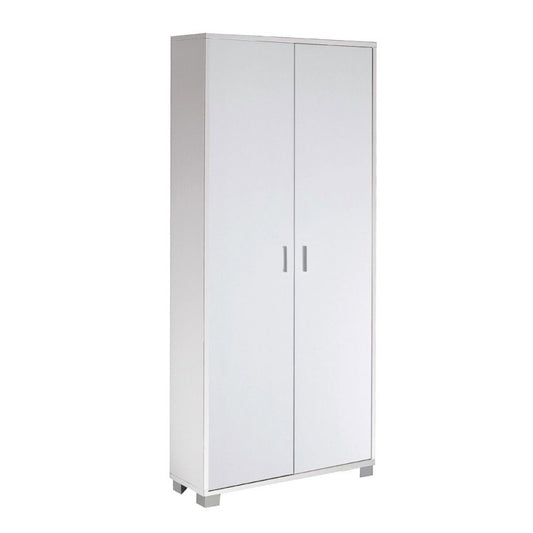 Armario multiusos slim con dos puertas y ocho estantes en Blanco Fresno 83x29x h190 cm