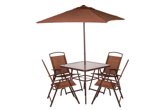 Conjunto 6Pzs 4 Sillas C/Mesa Y Sombrilla Marrón 165X65X112Cm
