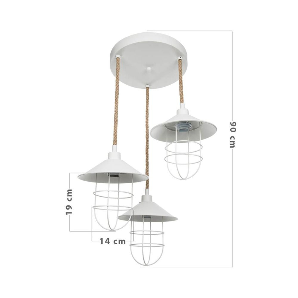Bulut ASZ0632 Lámpara colgante 3 luces en metal blanco y cuerda