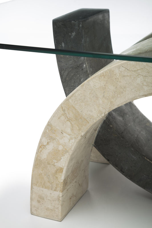 Mesa de centro transparente-beige-gris 70 cm x 120 cm Alt. 41 cm