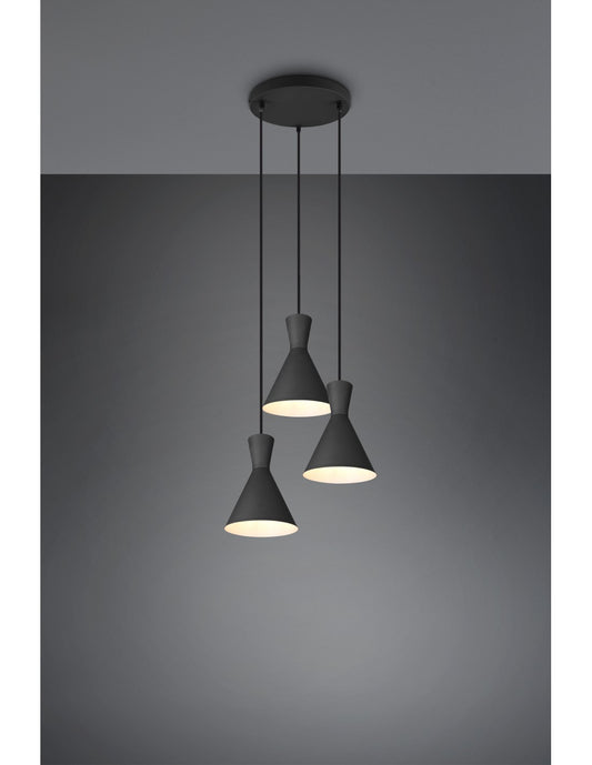 Lámpara Enzo Redonda 3xE27 Negro Mate Trio Lighting