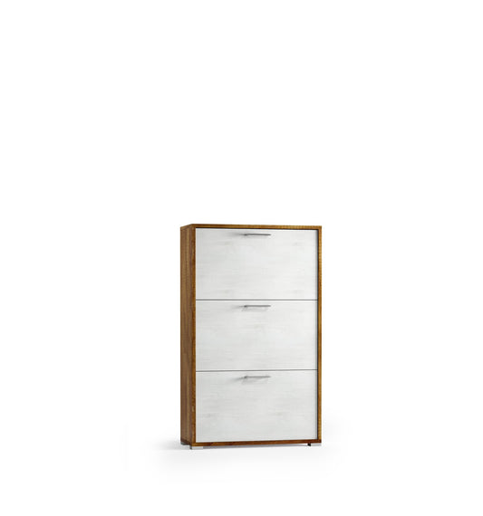 Zapatero De Doble Fondo Con Tres Puertas Hasta 18 Pares De Zapatos Puertas Canyon Blancas Roble Oscuro