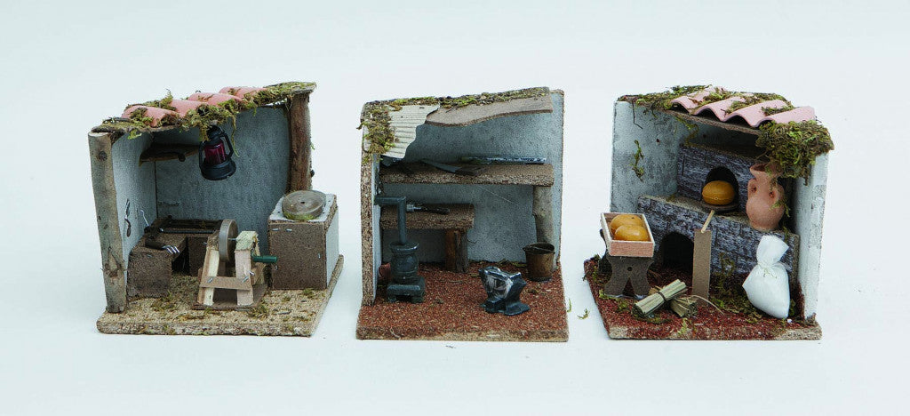 Disp.Scena Casa De Madera Cm.14,5X15X13H C/Cuchillo Cuchillo/Horno/Herrero Decoración Navideña