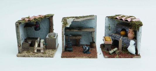 Disp.Scena Casa De Madera Cm.14,5X15X13H C/Cuchillo Cuchillo/Horno/Herrero Decoración Navideña