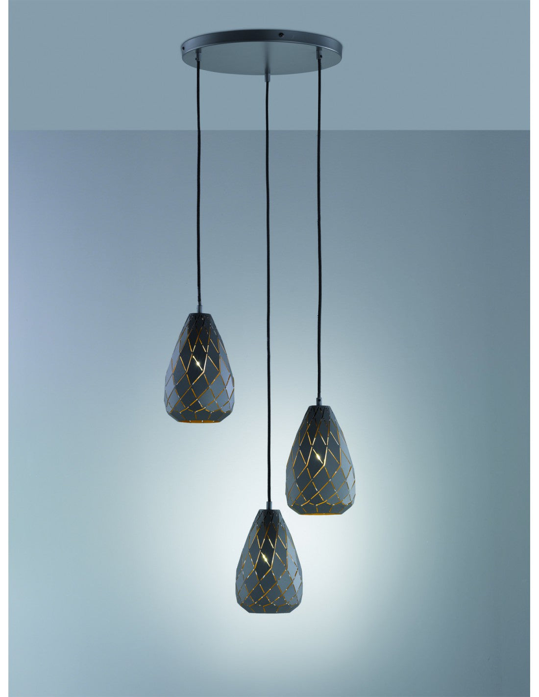 Suspensión Moderna Redonda 3xE27 Ónix Antracita con Cortes Láser Trio Lighting