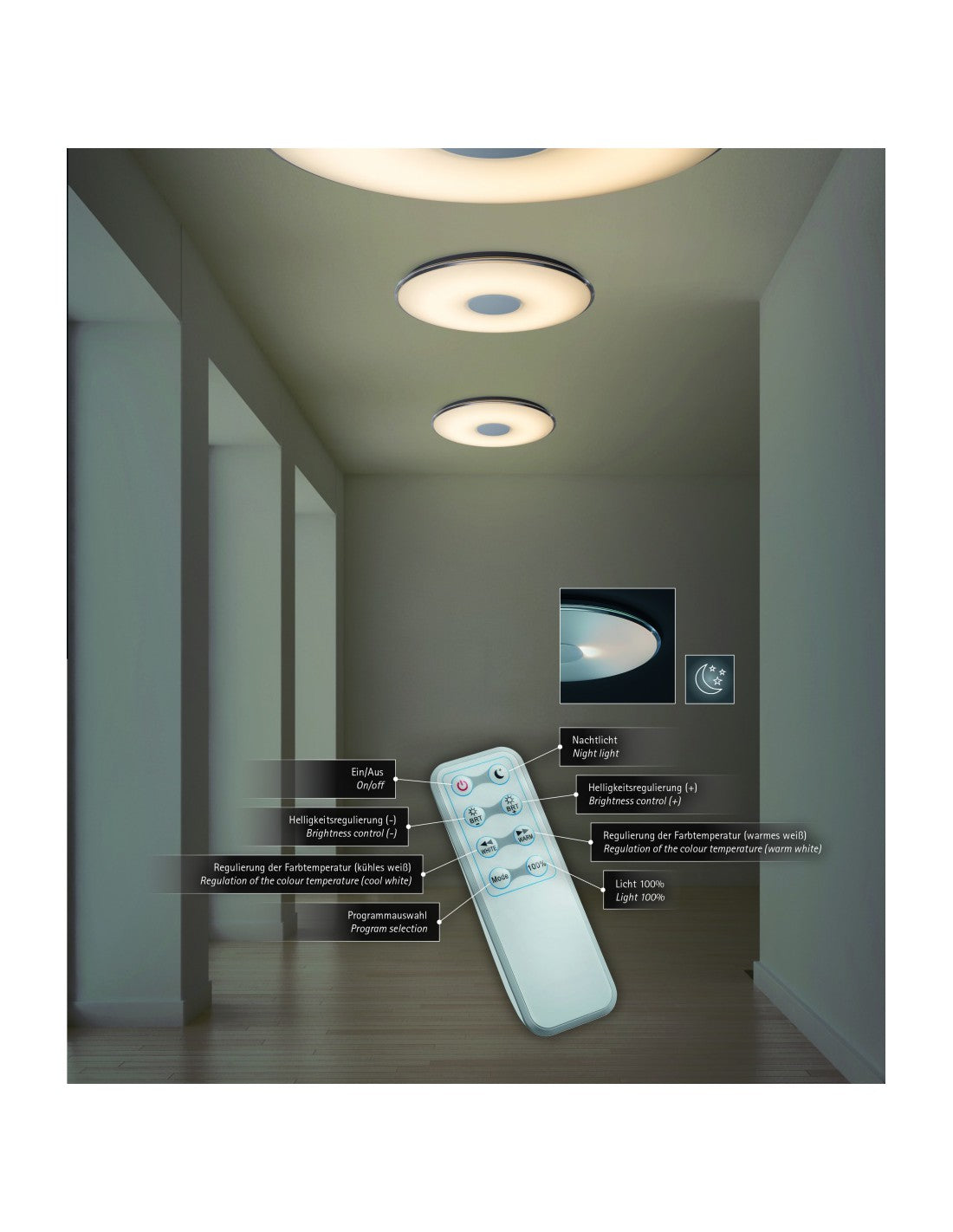 Tokio Lámpara de Techo LED Regulable Efecto Luz Nocturna Ø60 cm Blanco Trio Lighting