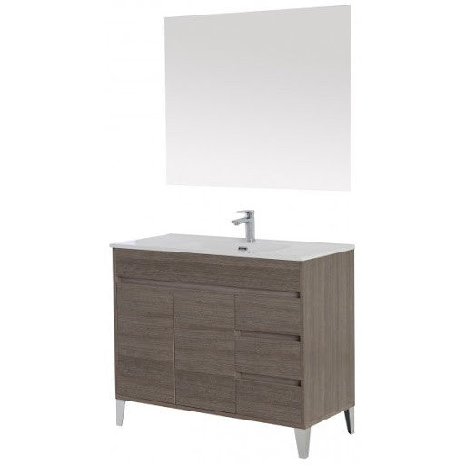 Composición de baño Línea Mondo color Roble Oscuro dos puertas tres cajones 102x47x h85 cm