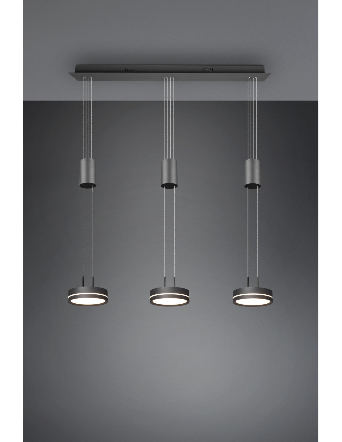 Isla de cocina colgante 3 discos LED Franklin Antracita Modern Trio Lighting
