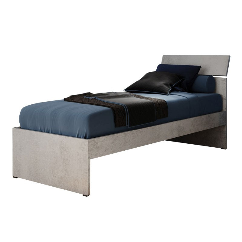 Cama individual para dormitorio en color gris cemento 200x85xH 98 cm