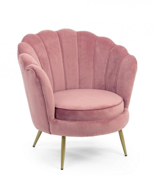 Sillón retro de terciopelo rosa pavo real 80 x 76 x 84 h cm
