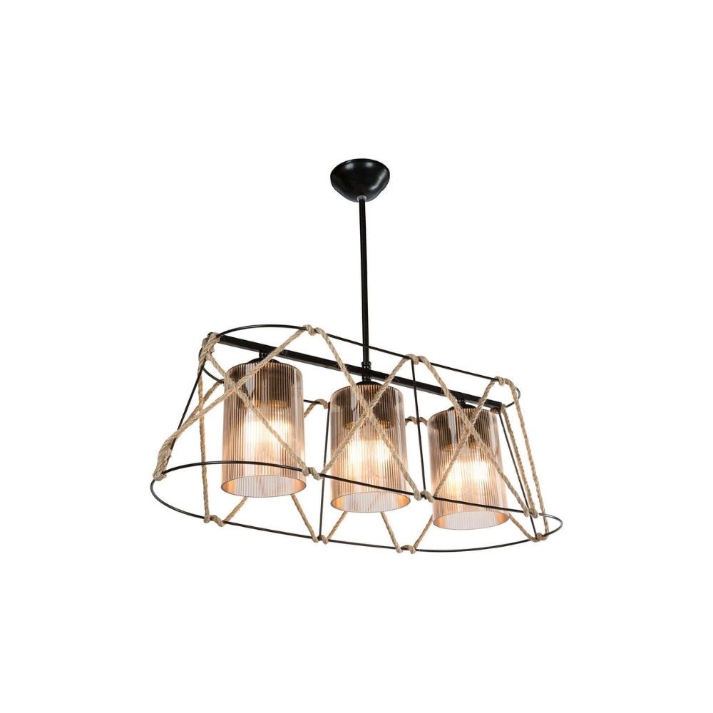 Gezegen ASZ0986 lámpara colgante 3 luces, metal negro y cuerda