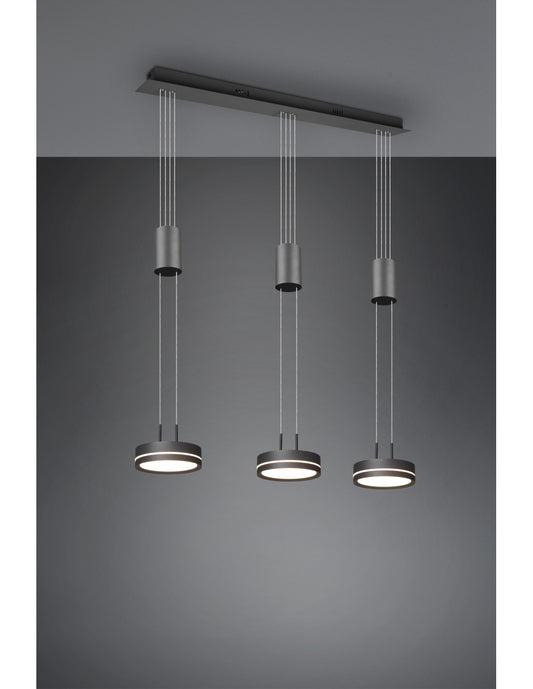 Isla de cocina colgante 3 discos LED Franklin Antracita Modern Trio Lighting