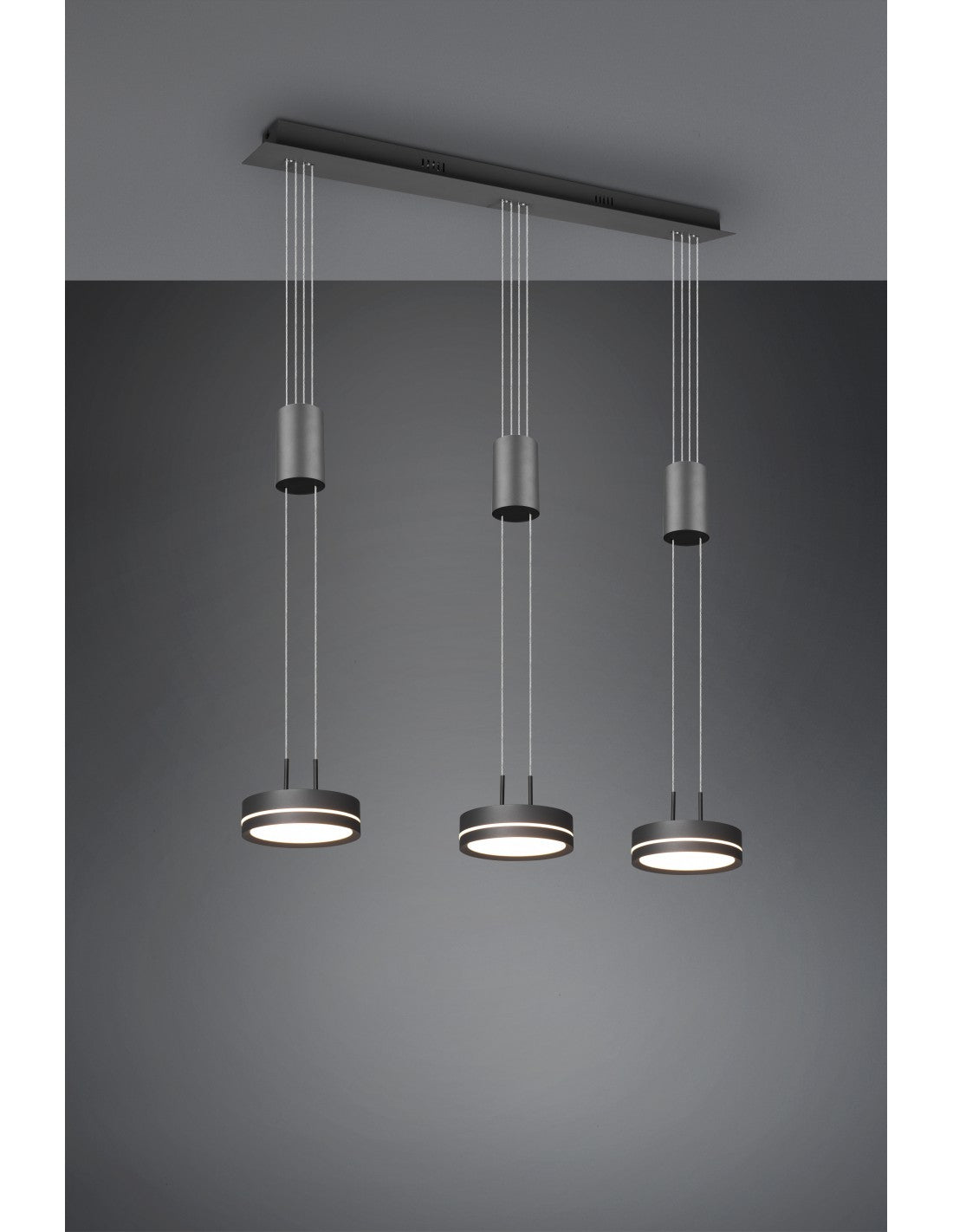 Isla de cocina colgante 3 discos LED Franklin Antracita Modern Trio Lighting
