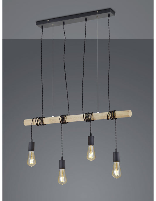 Vintage Brody 4xE27 Lámpara colgante de madera negra trío