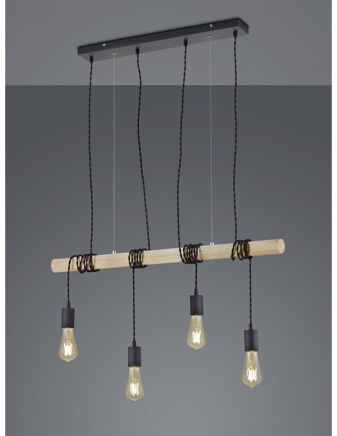 Vintage Brody 4xE27 Lámpara colgante de madera negra trío