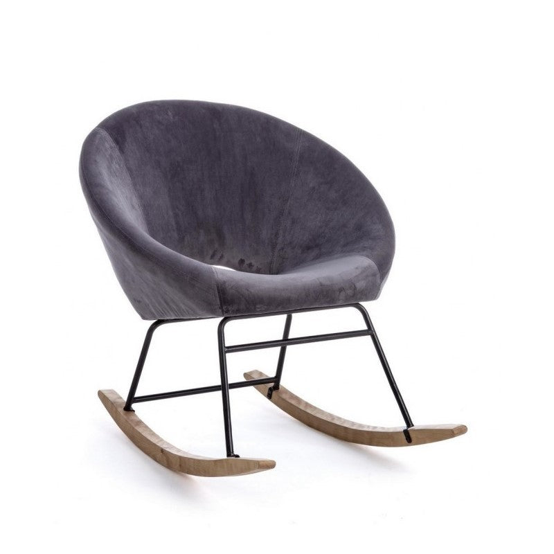 Sillón mecedora Annika efecto terciopelo gris oscuro